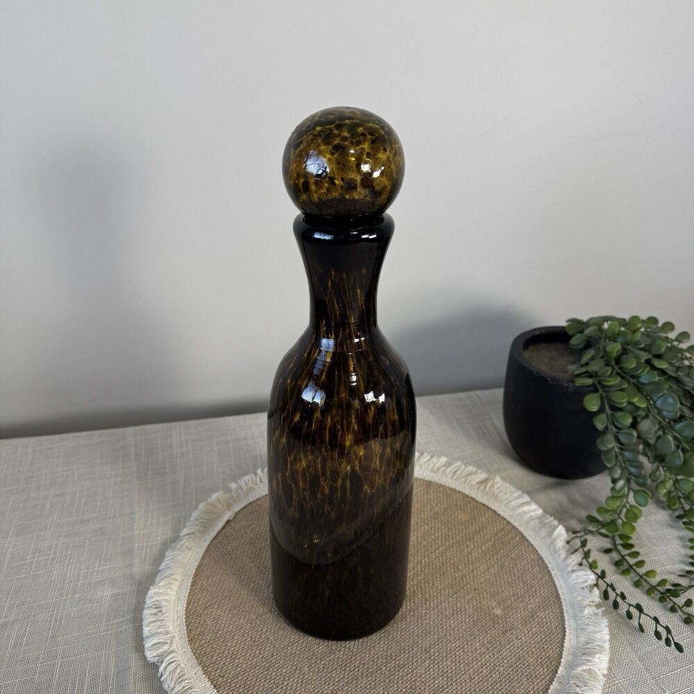 Vintage Hand Blown Art Glass Decanter Bottle Tortoise Shell Murano /Empoli Style